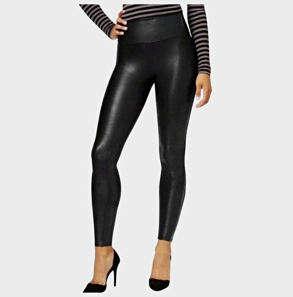 SPANX Black Faux Leather Look High Rise Ankle Leggings Women’s Size L